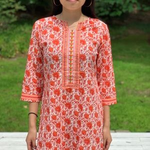 Ethnic Indian Kurta/ Tunic Red Flowers